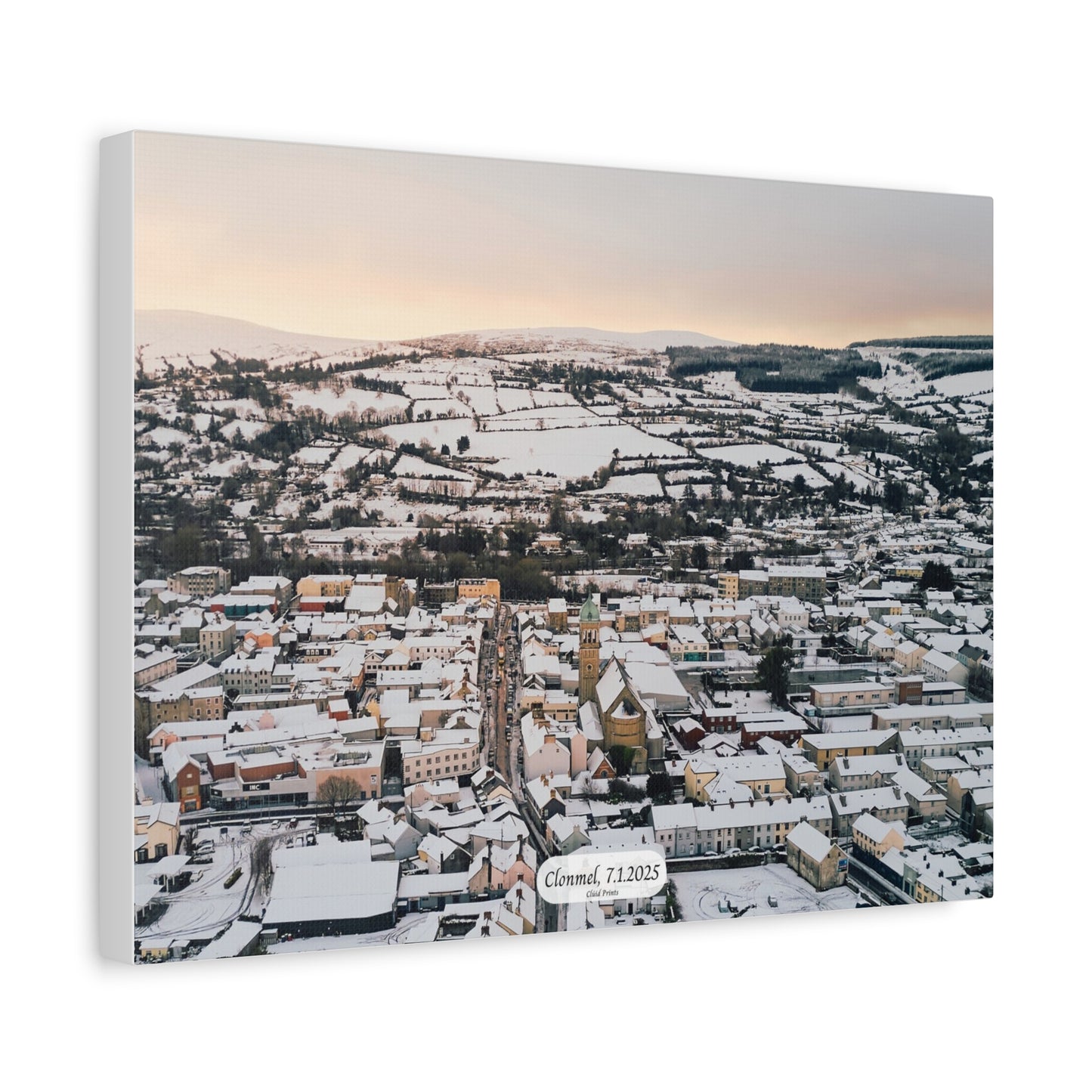 Frozen in Time: A canvas print of Clonmel town with a blanket of snow