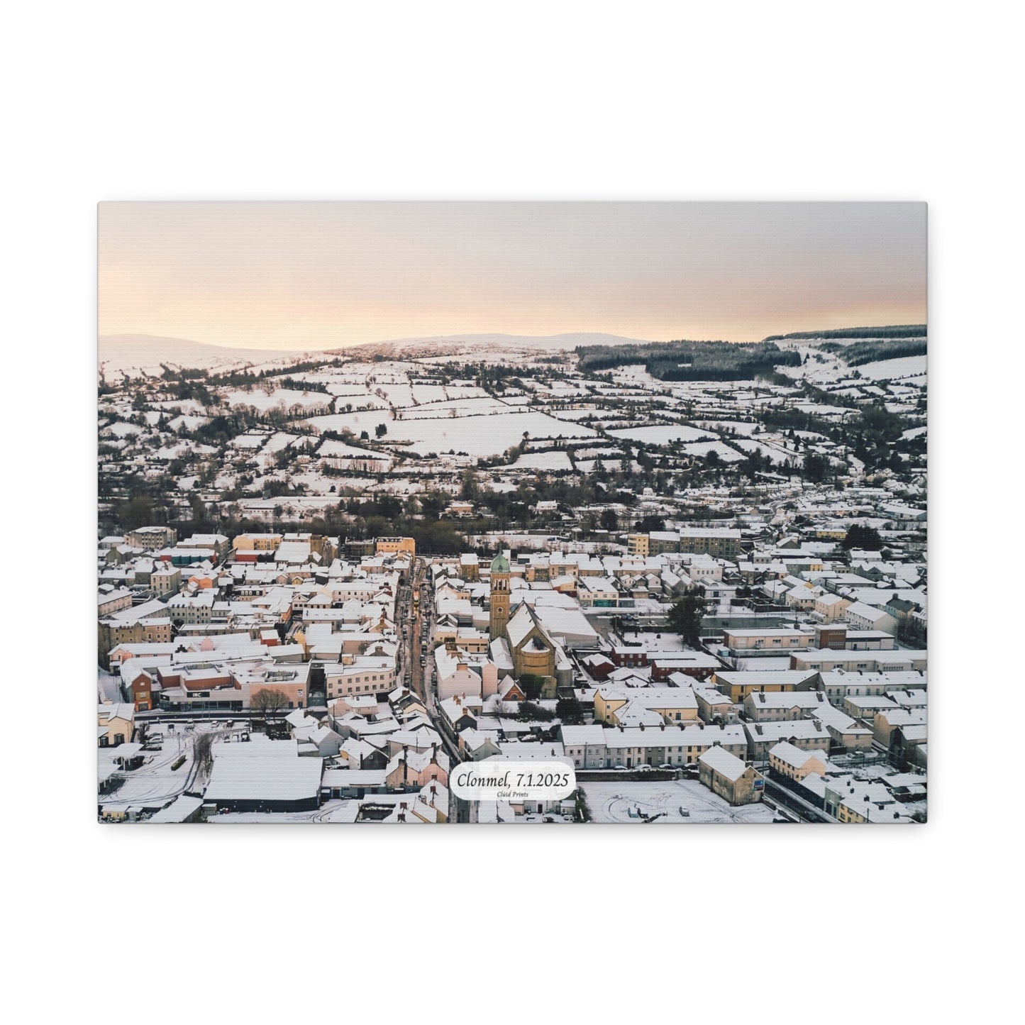 Frozen in Time: A canvas print of Clonmel town with a blanket of snow